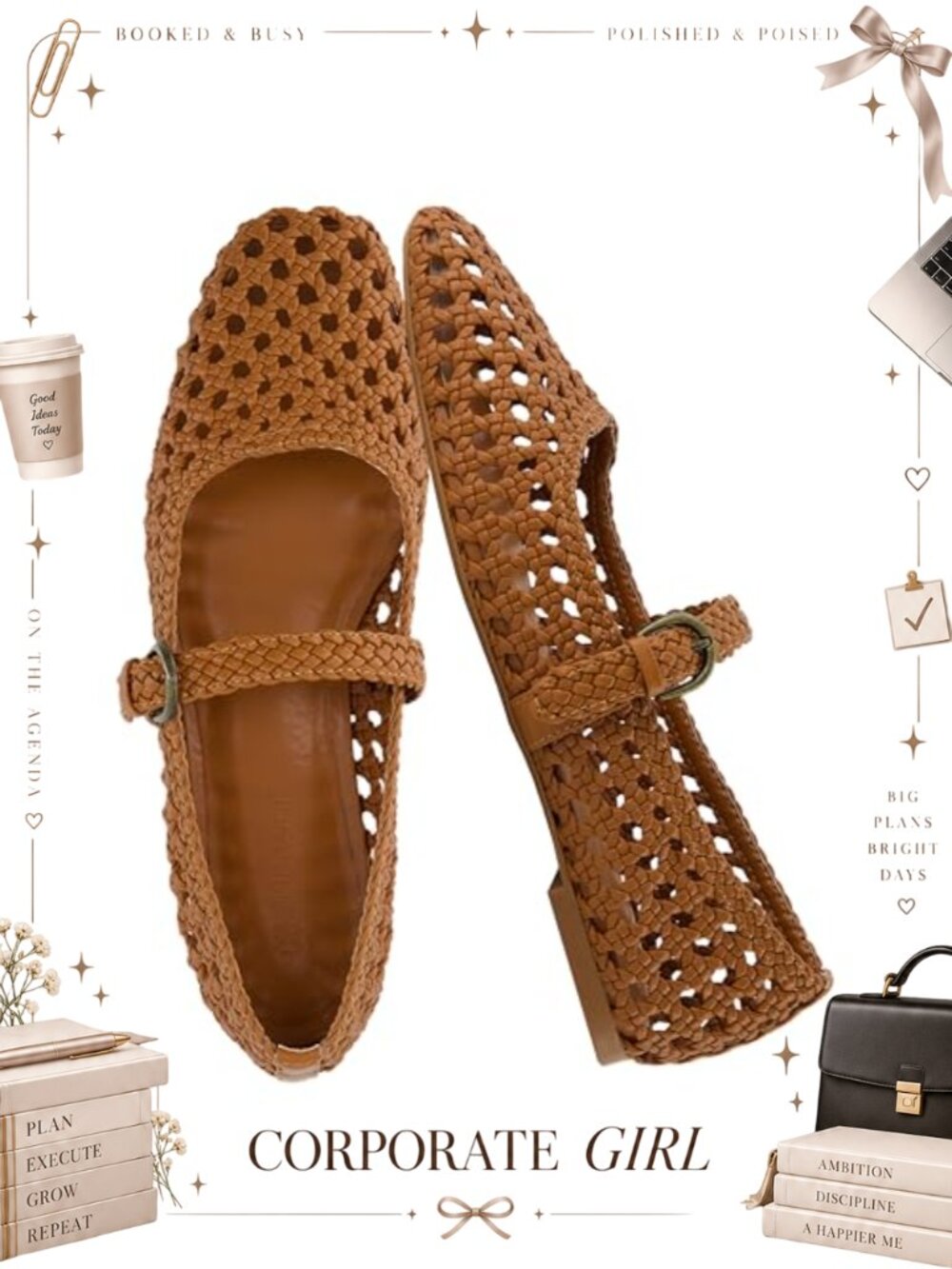 Women's Woven Mary Jane Flats Vegan Leather Braided Ankle Strap Memory Foam